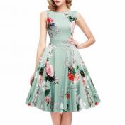 Womens Elegant Vintage Floral Print Sleeveless Rockabilly 1950s Retro Evening Party Gown Swing Pl...