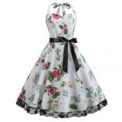 Women Elegant Pinup Floral Print Retro 50s Style Cocktail Rockabilly Evening Party Gown Swing Ple...