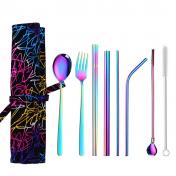 7 Piece Set Stainless Steel Cutlery Spoon Chopsticks Straw Set