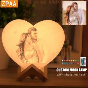 Customized Heart Shape 3D Printed Moon Lamp with Photo&Text