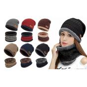 2-Pieces Winter Beanie Hat Scarf Set Thick Warm Knit Skull Cap for Men Women