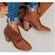 V Cutout Ankle Boots Stacked Heel Booties