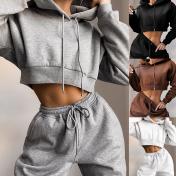 Solid Color Casual Two Piece Set Hoodie Tracksuits