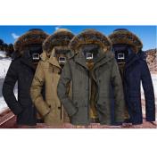 Men's Winter Windproof Fur Collar Parkas Jacket