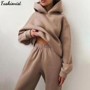 Women Elegant Solid Hoodie Sets