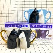 Unique Cat Kiss Pair Mug Gift for Couple