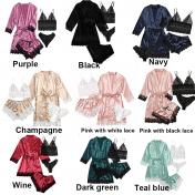 Women's Four-Piece Lace-Trimmed Satin Pajama Set 