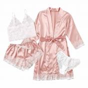 Women's Four-Piece Lace-Trimmed Satin Pajama Set 