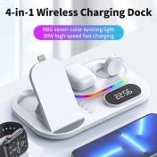  4 In 1 Foldable Wireless Charger Stand Dock With RGB Atmosphere LED Digital Clock