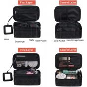 Travel Cosmetic Bag Waterproof with Brush Compartment and Mirror