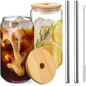 500ML Glass Water Cups with Bamboo Lids and Stainless Steel Straw