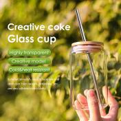 500ML Glass Water Cups with Bamboo Lids and Stainless Steel Straw