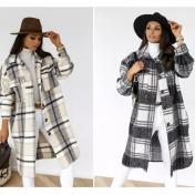 Women Long Plaid Blouses Coat