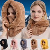 Women Knitted Cashmere Fur Cap Mask Set