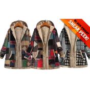 Patchwork Fleece-Lined Boho Hooded Jacket - 4 Colours & 7 Sizes