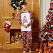 Christmas Letter Print Top and Striped Pants Pajamas Sets