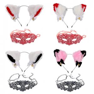 Cat Fox Faux Fur Ears Headband With Mask