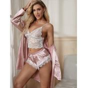 3PCS Womens Sexy Satin Lingerie Pajamas 