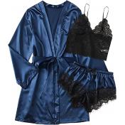 3PCS Womens Sexy Satin Lingerie Pajamas 