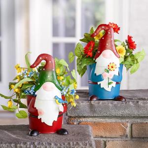 Metal Gnome Flower Pot