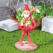 Funny Garden Gnome Riding Flamingo Decorative Figurines