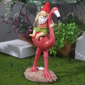 Funny Garden Gnome Riding Flamingo Decorative Figurines