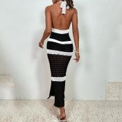 Color Block Slit Knitted Cover Up