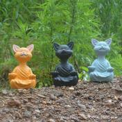 Meditating Cat Statue – Black, Grey, Orange