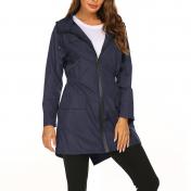 Women Lightweight Packable Waterproof Hooded Long Raincoat