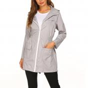 Women Lightweight Packable Waterproof Hooded Long Raincoat