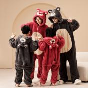 Flannel Cosplay Animal One Piece Pajamas Sleepwear Homewear for Family