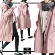 Women Lightweight Hooded Long Raincoat