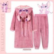 Lilo And Stitch Ladies' Men's Pajamas Hoodie Blanket Nightgown + Trousers Set