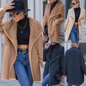 Women Wool Pea Coat Lapel Long Sleeve Cardigan Jacket