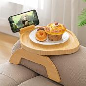 Bamboo Sofa Arm Tray Table with Rotating Mobile Holder