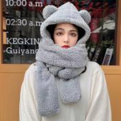 3 in 1 Winter Hats Hooded Scarf with Glovers