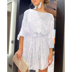 Women Long Sleeve Sequins Glitter Dress