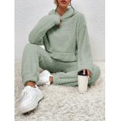 Women Solid Hooded Long Sleeved Pant Sets 2 Pieces for Home