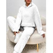 Women Solid Hooded Long Sleeved Pant Sets 2 Pieces for Home