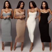 Women Sling Low Cut Knitted Skinny Bodycon Maxi Dress