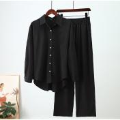 Essnce Solid Button Front Shirt & Drawstring Waist Pants Set