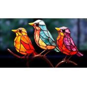 Stained Glass Bird-On-Branch Statue - 8 Designs