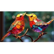 Stained Glass Bird-On-Branch Statue - 8 Designs