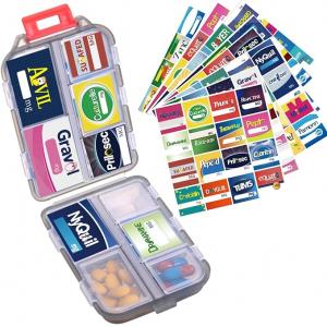 1Pack Travel Pill Organizer & 147 Medicine Name Stickers