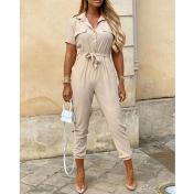 Womens Short Sleeves Stripes Cargo Jumpsuit Casual Print Pocket Playsuit Rompers