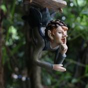 Fairy Garden Walnut Boy Swinging Sculpture