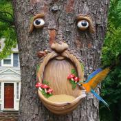 Old Man Tree Hugger Funny Face Sculpture