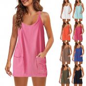 Summer New Women's Casual Pocket Dress with Short Set