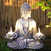 Buddha Statue Zen Sculpture with LED Solar Lotus Lights