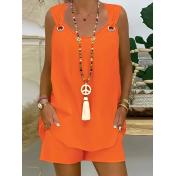 Solid Two-piece Set V Neck Sleeveless Tank Top & Shorts Outfits
